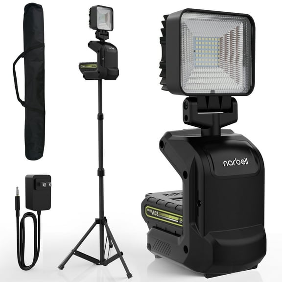 Rechargeable Cordless LED Work Light with Stand,1500/3000LM, AC&DC Working Mode, 2Ah Battery, USB & Type-C Charging Port