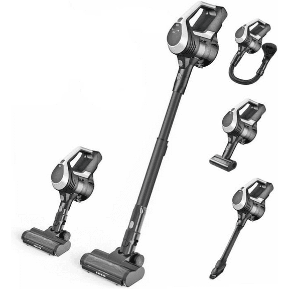 Rechargeable Cordless Wet/Dry Vacuum Cleaner for Home, Carpet & Hard Floors, Black & Silver with Crevice Tool, Dusting Brush