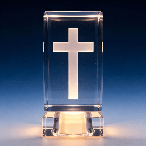 Rechargeable Crystal Cross with LED Light, Spiritual Gift for Christians, Small Easter Table Decoration for Home