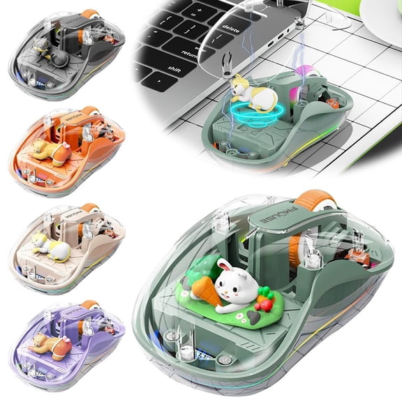 Rechargeable Cute Doll Wireless Mouse, 3-Mode Bluetooth 2.4G Silent Computer Mouse with Power Display, Ergonomic USB-C Mouse for Laptop Tablet Kids Gift