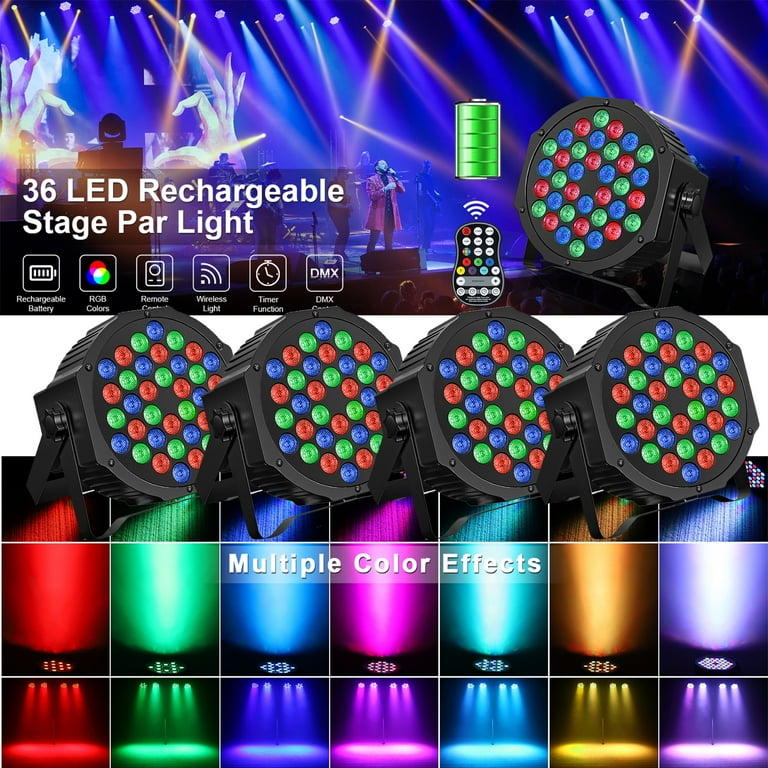 Rechargeable DJ Par Lights 36 LED Stage Lights with Remote Control and DMX with Electronic Display Party Lights for Wedding Bar Show