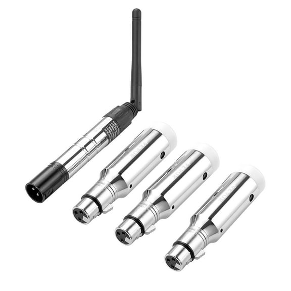 Rechargeable DMX Wireless Receiver and Transmitter for Stage Lights, 4-Pack, Silver