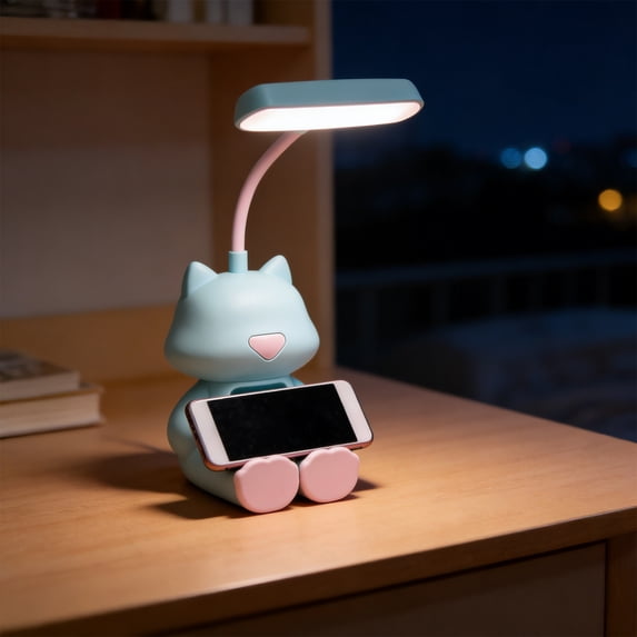 Rechargeable Desk Lamp Night Light with Mobile Phone Stand Soft Eye-Friendly Uniform Lighting for Back to School Student Dorm Bedroom Office Reading Study Makeup Touchup Bedside Night Navigation