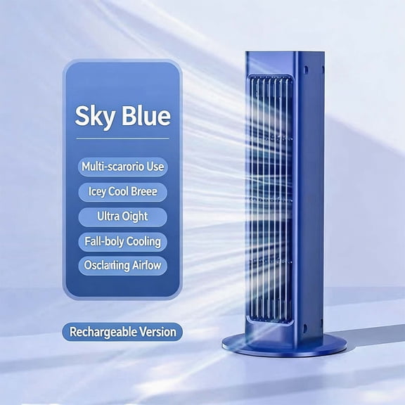 Rechargeable Desktop Tower Fan Blue, 3 Speed Remote Control Portable Air Circulator, Quiet Cooling for Home Office