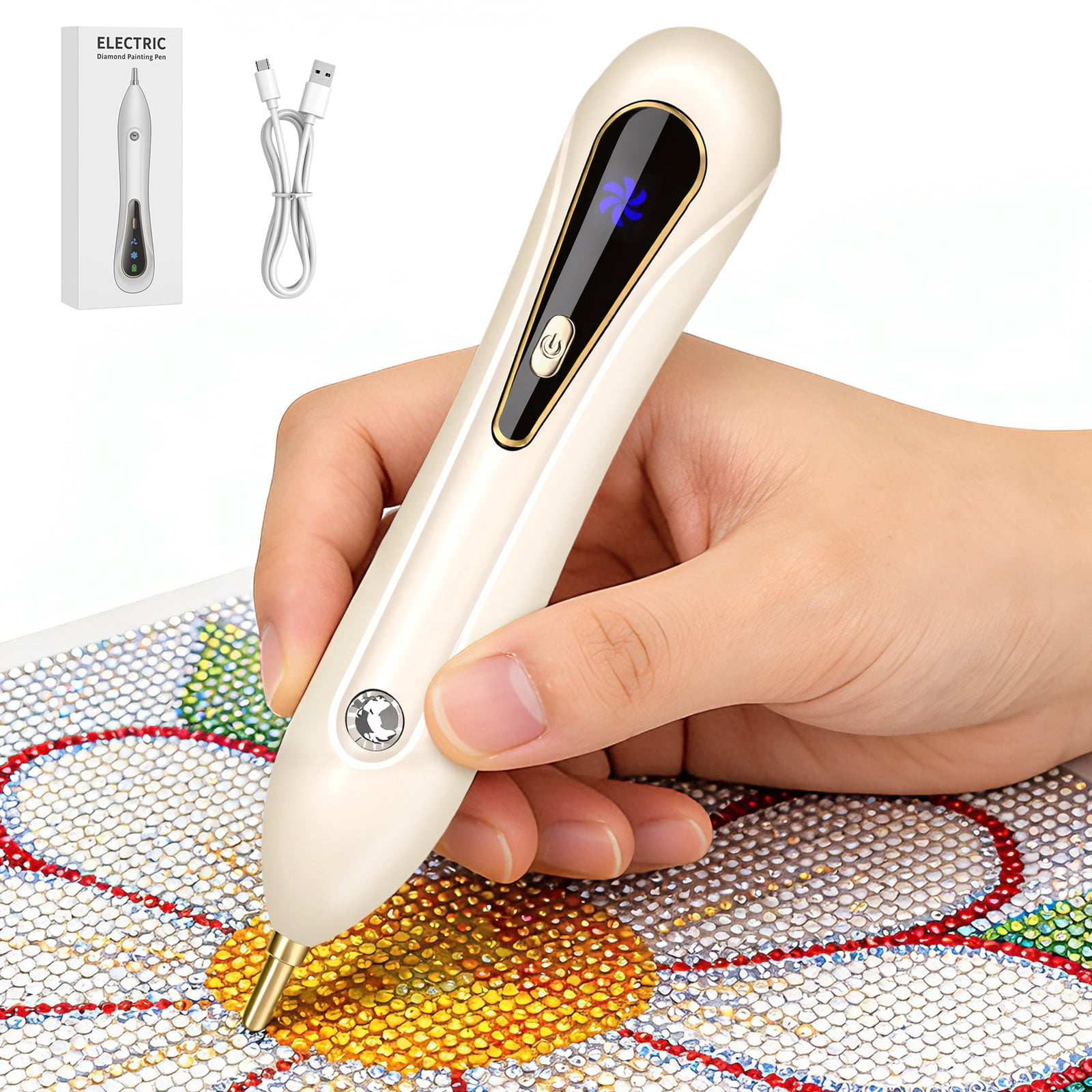 Rechargeable Diamond Dot Pick Up Pen, Type-C Diamond Painting Tools with LED Light Tips for DIY Diamond Art, Adult Craft Accessories with 5 Replacement Tips