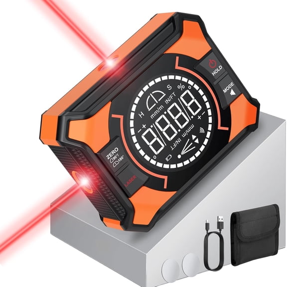 Rechargeable Digital Angle Finder with Laser and Magnetic Base, 490 & 2180 Electronic Inclinometer Protractor Level Gauge for for Woodwork, Miter Saw, Hanging Frames
