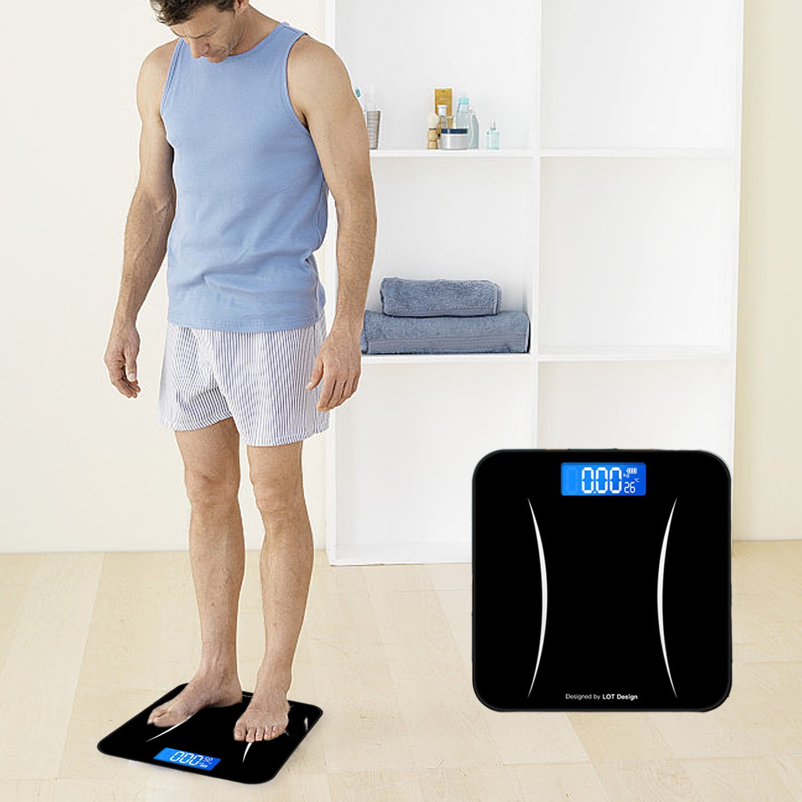 Rechargeable Digital Bathroom Scale Smart Body Weight Scale with Room ...