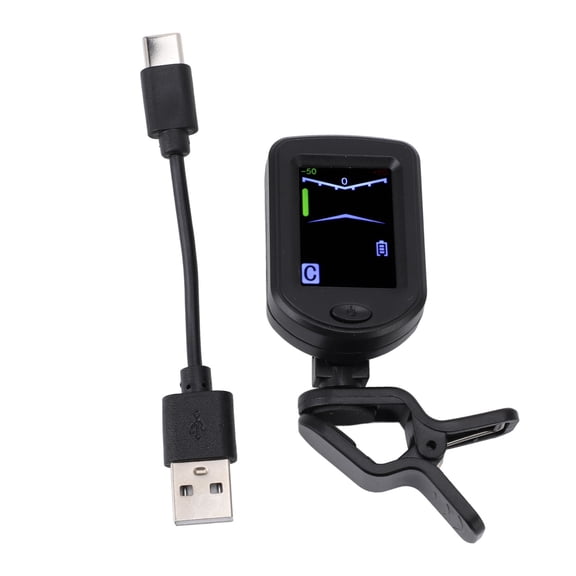 Rechargeable Digital Clip-on Tuner with Color LED Display for Guitar Bass Ukulele Violin 360 Rotatable