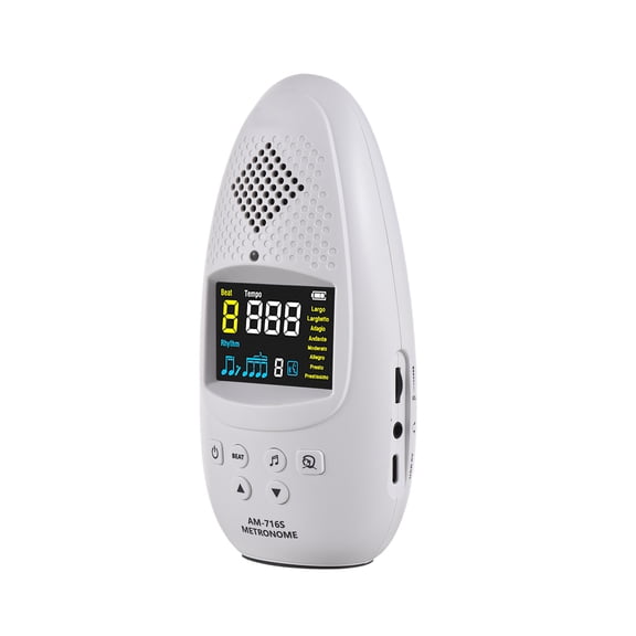 Rechargeable Digital Metronome with HD Color VA Screen, English and Chinese Vocal Beat Prompts, Lightweight Electronic Vocal Tuner for Guitar, Piano, Violin, and Drums - Elegant White