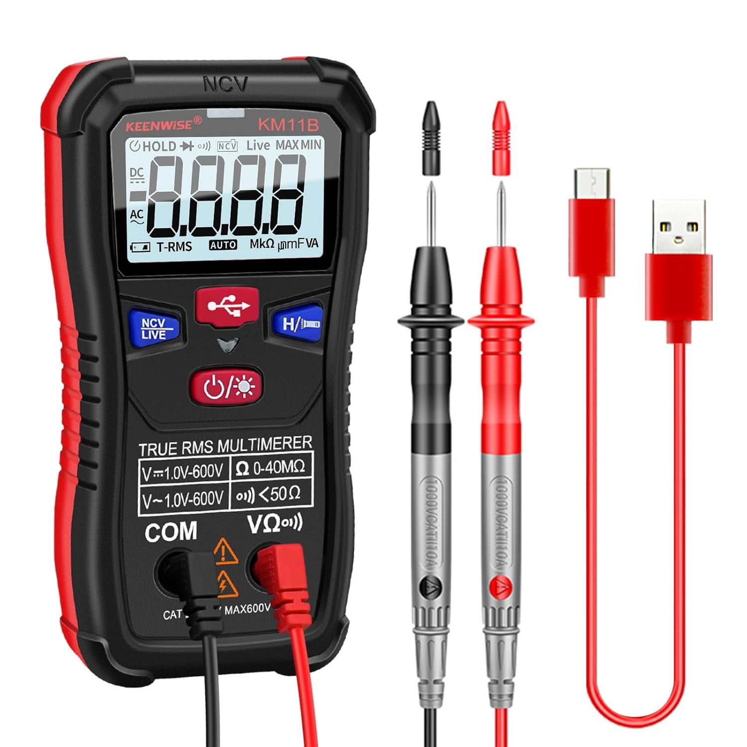 Rechargeable Digital Multimeter Tester, 4000 Counts, Smart Measurement ...