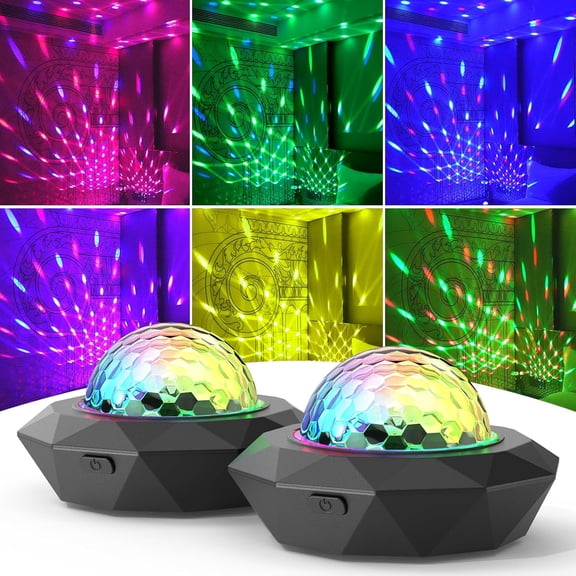 Rechargeable Disco Ball Lights, Mini RGB Party Lights Sound Activated, Strobe Stage Light Perfect for Halloween Christmas Events Birthday Wedding Decorations Home Room Dance Parties -2 Pack