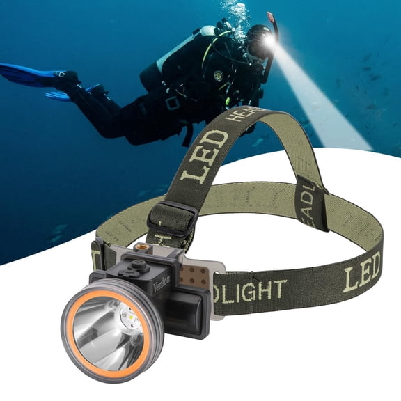 Rechargeable Diving Headlamp, IPX8 Waterproof Underwater Flashlight, 4 Modes with Battery Level Indicator,10H Runtime Scuba Dive Light with Battery & USB Charger Cable (Mode302 White Light)