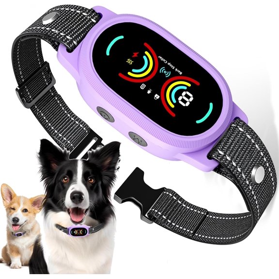Rechargeable Dog Bark Collar for Small to Large Dogs - IP67 Waterproof Anti Barking Collar with Adjustable Sensitivity, Humane Vibration Correction for All Breeds - Purple
