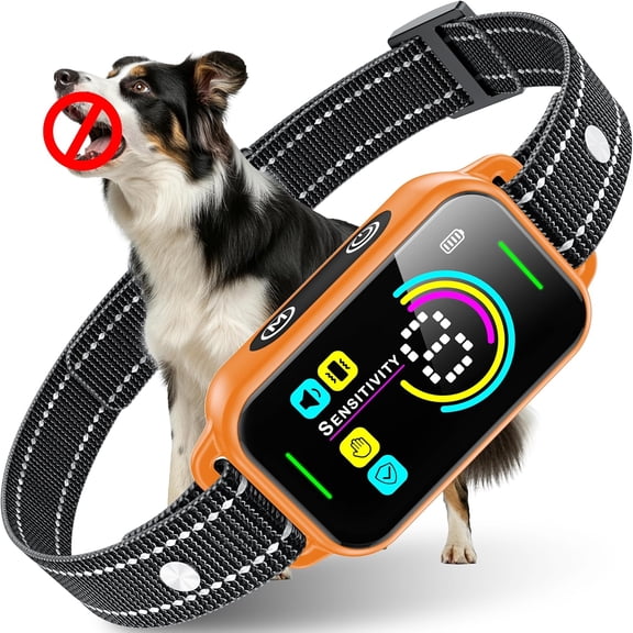 Rechargeable Dog Bark Collar – Smart AI, 8 Sensitivity Levels, Beep & Vibration Modes (Coral Orange)