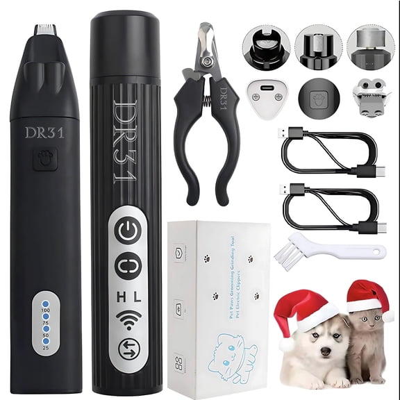 DR31 Rechargeable Dog Nail Grinder, Clippers  & Trimmer Kit  Super Quiet, 3-Speed Electric Pet Nail Grinder with 2 Grinding Wheels for Small & Large Dogs & Cats