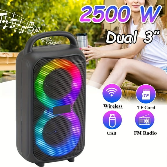 Rechargeable Dual 12-Inch Portable Party Speaker with LED Light Show, 2800W Bass Subwoofer, TWS, Bluetooth, USB, SD, AUX & FM Radio