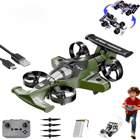 Rechargeable Dual-Mode Car Drone, 2-in-1 Flying RC Car with Land & Air Modes, 360° Flip Tricks, LED Stunt Effects, High-Speed Driving & Flying Impact-Resistant Toy