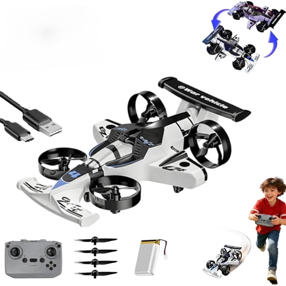 Rechargeable Dual-Mode Car Drone, 2-in-1 Flying RC Car with Land & Air Modes, 360° Flip Tricks, LED Stunt Effects, High-Speed Driving & Flying Impact-Resistant Toy