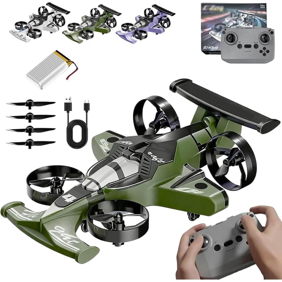 Rechargeable Dual-Mode Car Drone, 2-in-1 Flying Rc Car Drone,Remote Control Flying Car with Dual Land & Air Modes, 360° High Speed Drift Stunt Cars, 3-Speed Adjustment (Green,1 Battery)