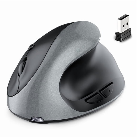 Rechargeable Dual Mode USB 2.4G Wireless + Bluetooth Mouse Vertical Ergonomic Optical Mice for Computer Notebook Gray