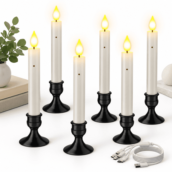 Rechargeable Dusk to Dawn Window Candles with Sensor, LED Taper Candles