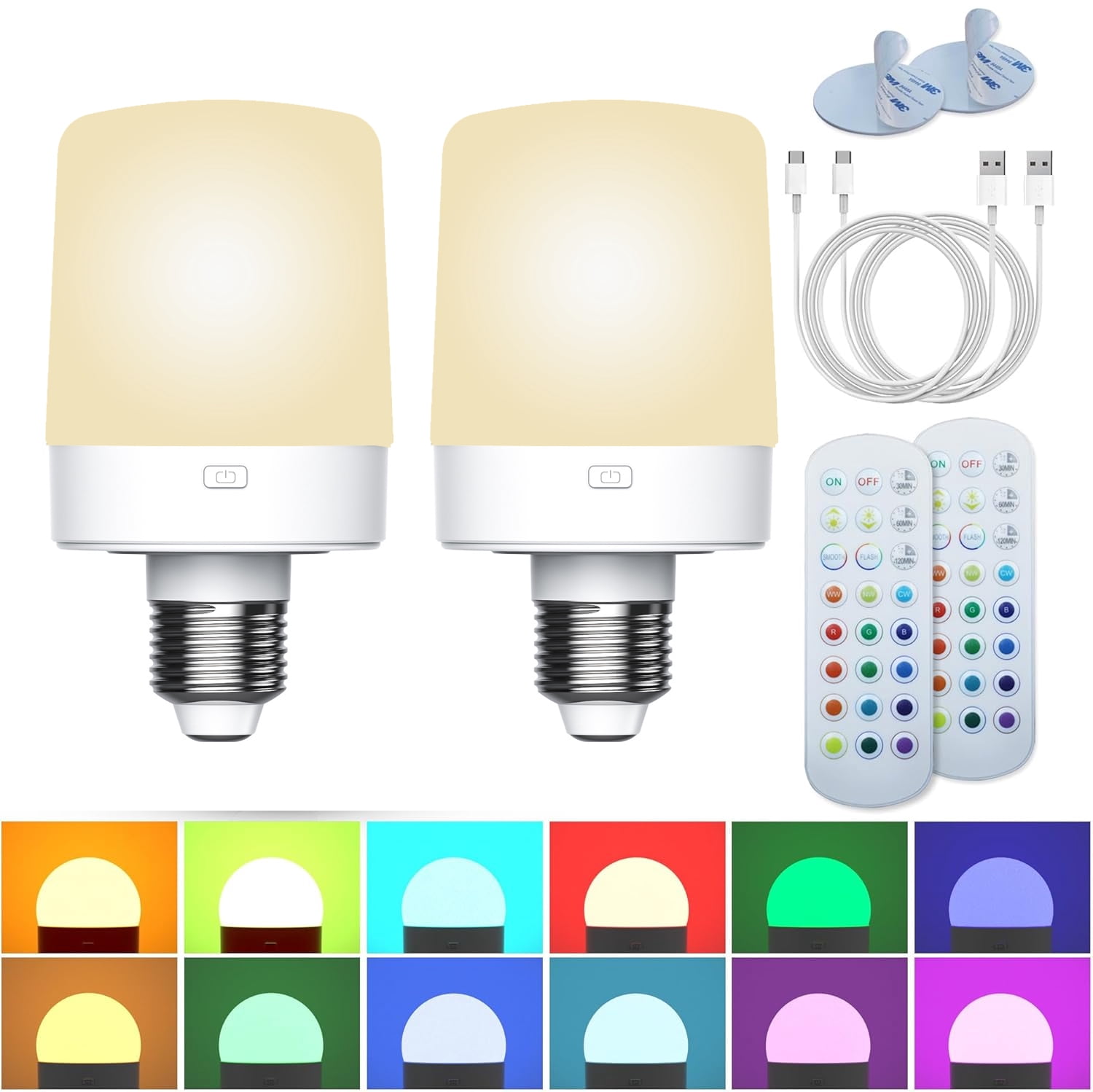 Color Led Bulb Remote D.FAMILY 3000mAh Rechargeable LED Bulb, Remote Dimmable 3-Temp & 9 RGB ...