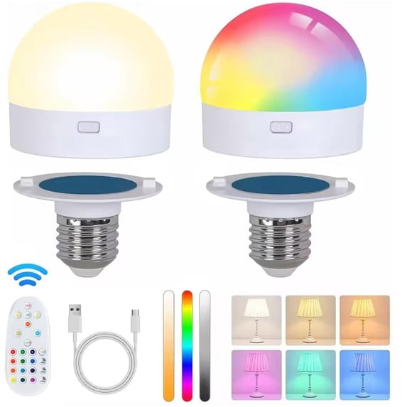 Rechargeable E27 LED Light Bulb with Remote, Magnetic 2000mAh Battery Operated RGB Lamp, 3 Modes Dimmable Color Changing Night Bulb for Home Emergency Camping
