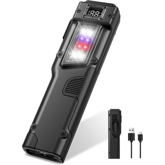 Rechargeable EDC Flashlight with Clip, Portable Pocket Light with UV & Red Light, SOS & Strobe Modes, USB-C Slim Mini Flat Flashlight for Inspection, Working, & Everyday Carry