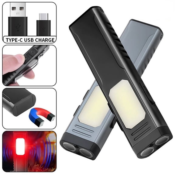 Rechargeable EDC Flashlight, Small Flat Flash Light, Pocket Magnetic Flashlights, Sound Alarm, Multiple Mode, CoB Side Light, Clip On Tactical Flashlight for Everyday Carry,Home,Camping,Emergency