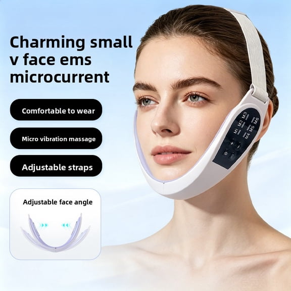 Rechargeable EMS Face Contour Massager with Adjustable Strap, Multi-Mode Handheld Controller Mask for Muscle Relaxation, Durable Synthetic Fabric Neck and Jawline Support Hardware