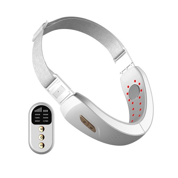Rechargeable EMS Facial Massage Band with Red & Blue Light & Remote, Adjustable Jawline Massager for a Soothing At-Home Spa Experience and a Toned Appearance,White