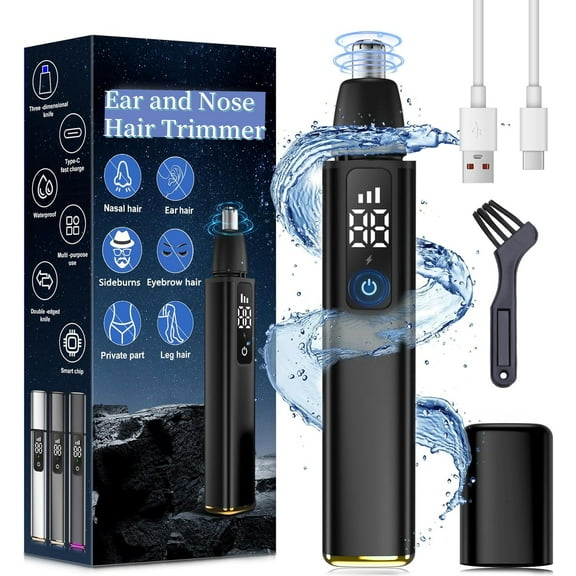 Rechargeable Ear and Nose Hair Trimmer for Men WomenDual-Blade Waterproof Nose Hair Trimmer Clipper Pro-15,000 RPM Motor with 3 Speed and LED Display,USB Rechargeable Easy to Clean