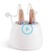Rechargeable EasyCharge2 hearing amplifiers aids - 4 channel USA made digital processor - charger docking base - No hearing test audiogram required types affordable assist hearing amplifiers - Right