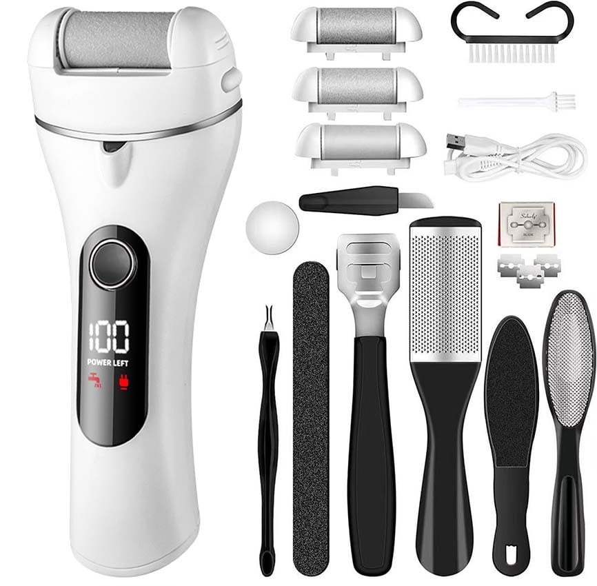 Rechargeable Electric Callus Remover with LCD Display - Professional Foot File for Dead Skin, Cracked Heels & Hard Calluses, Cordless Pedicure Tool with 2 Speeds & 3 Roller Heads for Home Foot Care