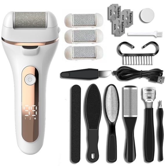 Rechargeable Electric Callus Remover with LCD Display - Professional Foot File for Dead Skin, Cracked Heels & Hard Calluses, Cordless Pedicure Tool with 2 Speeds & 3 Roller Heads for Home Foot Care