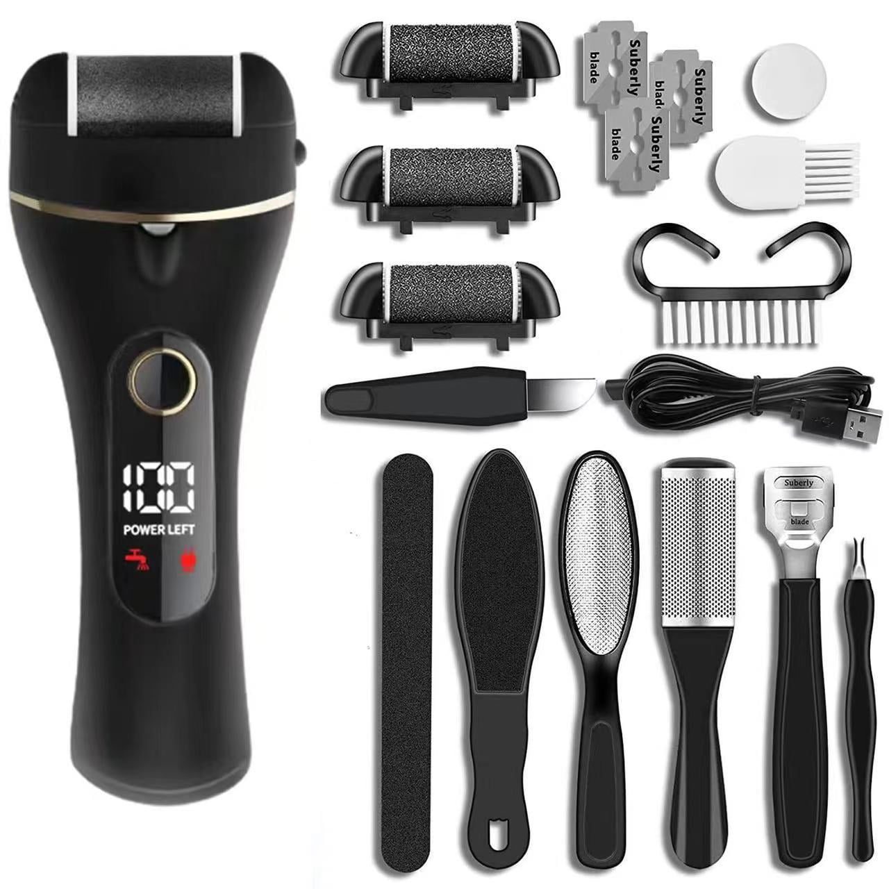 Rechargeable Electric Callus Remover with LCD Display - Professional Foot File for Dead Skin, Cracked Heels & Hard Calluses, Cordless Pedicure Tool with 2 Speeds & 3 Roller Heads for Home Foot Care