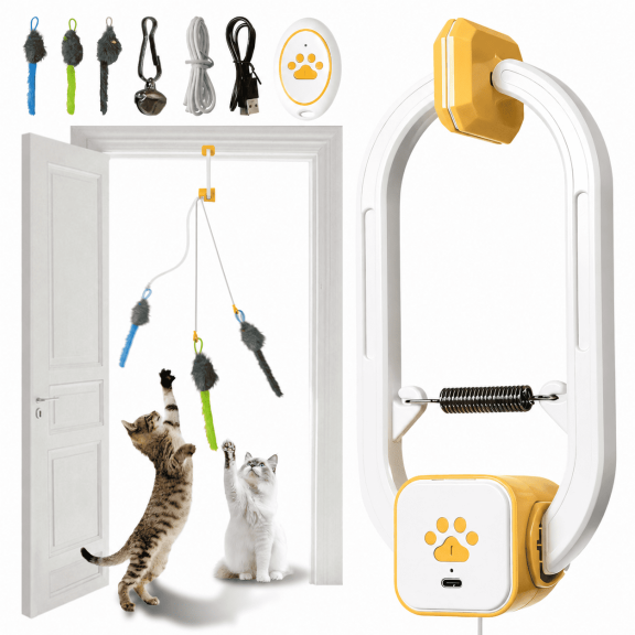 Rechargeable Electric Cat Teaser, Interactive Door Clip Teaser for Cats, 2 Motion Modes, 360 Spin & Irregular Jumping, Smart Auto Cat Toy for Exercise & Fun