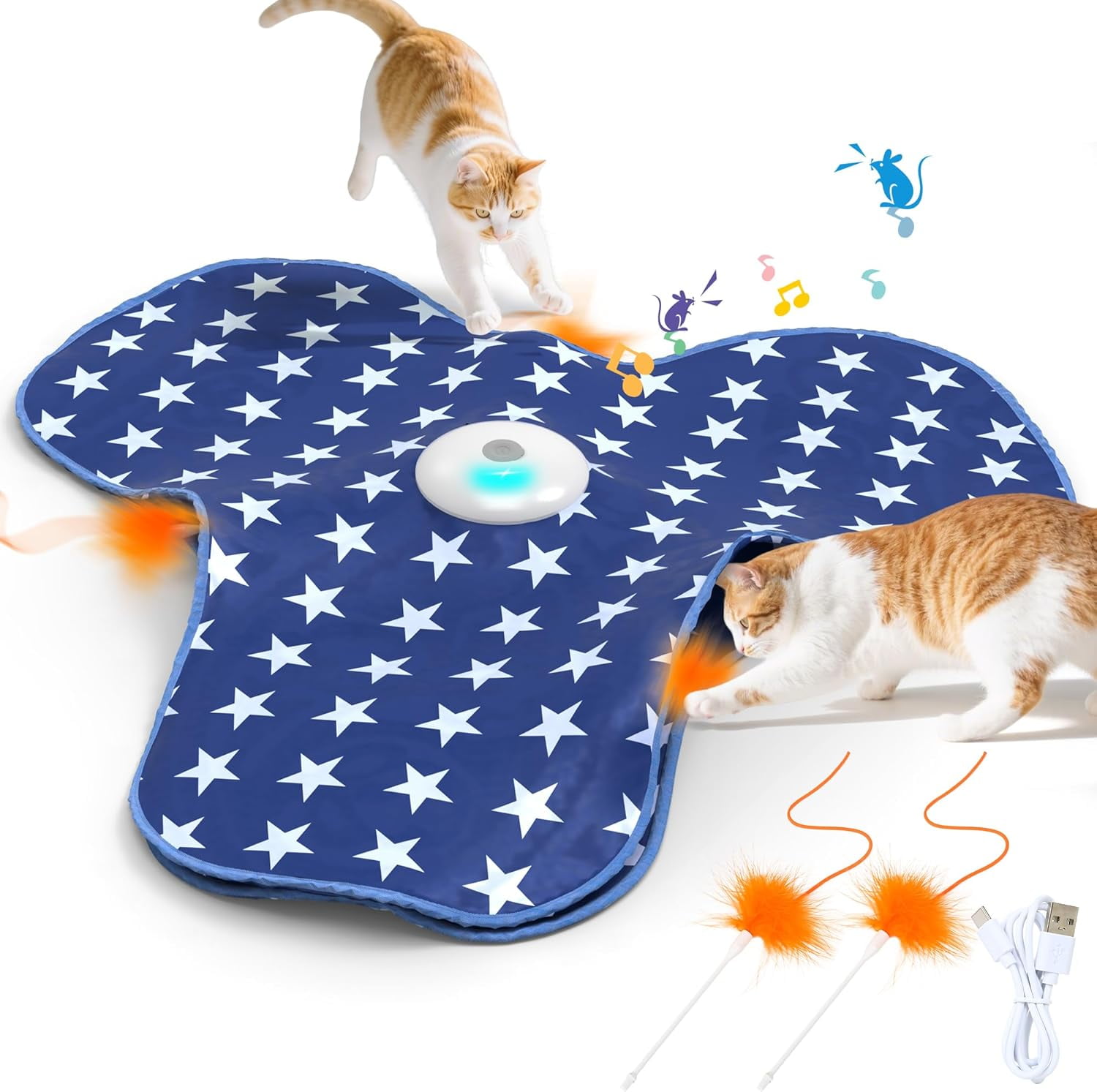 Rechargeable Electric Cat Toy, Touch-Activated Kitten Toy, Hidden Feather, Realistic Mouse Squeaking Sound