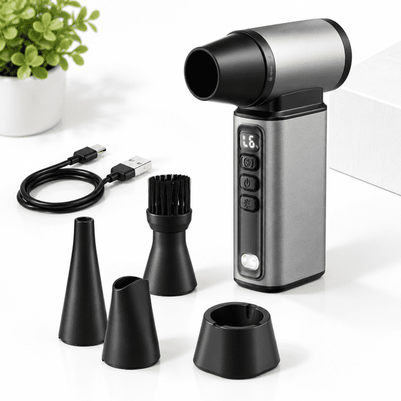 Rechargeable Electric Compressed Air Duster with 6 Speeds and 4 Nozzles