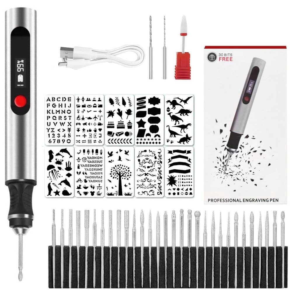 Rechargeable Electric Engraving Pen 3 Speed Adjustable USB Cordless Engraving Tool With 33 Bits For Jewelry Wood Glass Stone Engraving