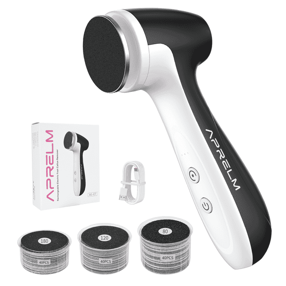 APRELM Electric Foot Callus Remover, 3-Speed, 120 Discs, Black