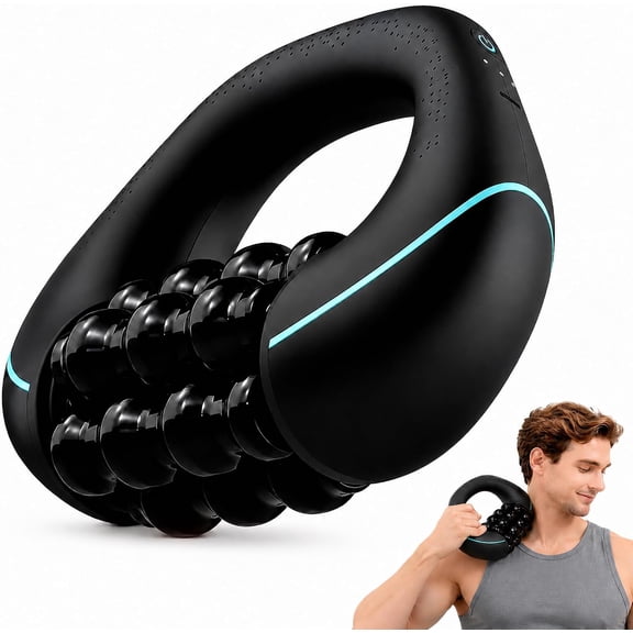 Rechargeable Electric Handheld Rolling Massager, 3-Speed Percussive Spin Roller for Deep Tissue & Muscle Soreness Relief