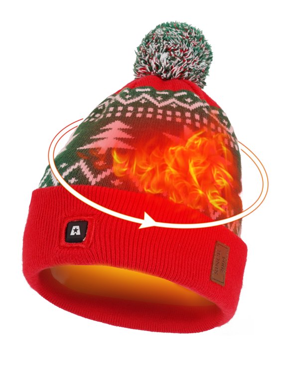 Heated Beanie Hat, Christmas Pattern Winter Warm Knit Beanie,Women,Gift