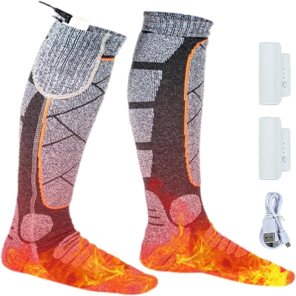 Rechargeable Electric Heated Socks, 2200mAh Battery Powered, 3 Heat Settings, Thermal Winter Socks for Men & Women, Ideal for Camping, Hiking, Skiing