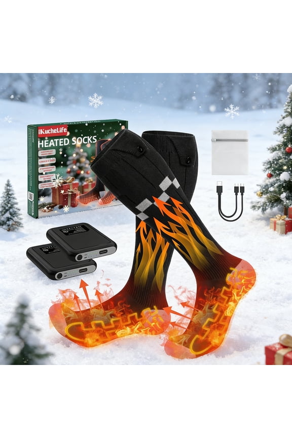 Rechargeable Electric Heated Socks, 7500mAh Battery (Pair) - 4 Heating Levels for Up to 14 Hours - for Hunting, Camping, Hiking, Skiing, Winter Outdoor Activities.