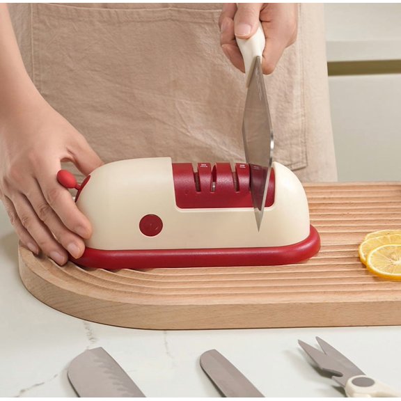 Rechargeable Electric Knife Sharpener Fast Grinding Tool for Kitchen Knives, Household Sharpening Machine, Gifts for Home Chefs and Cooks@100, Red