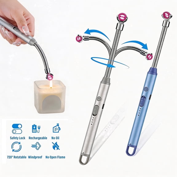 2 Pcs Rechargeable Electric Lighter - Windproof Flameless Plasma Arc Candle Lighter for BBQ Grill, Camping, Stove,720° Flexible Long Neck Lighter,Anti-mis-touch Head