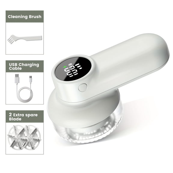 Rechargeable Electric Lint Remover Fabric Shaver - Digital Display, 6-Leaf Blades & Safety Lock, 3-Speed Defuzzer for Removing Fuzz/Pills From Clothes, Garments, Furniture & Sofa