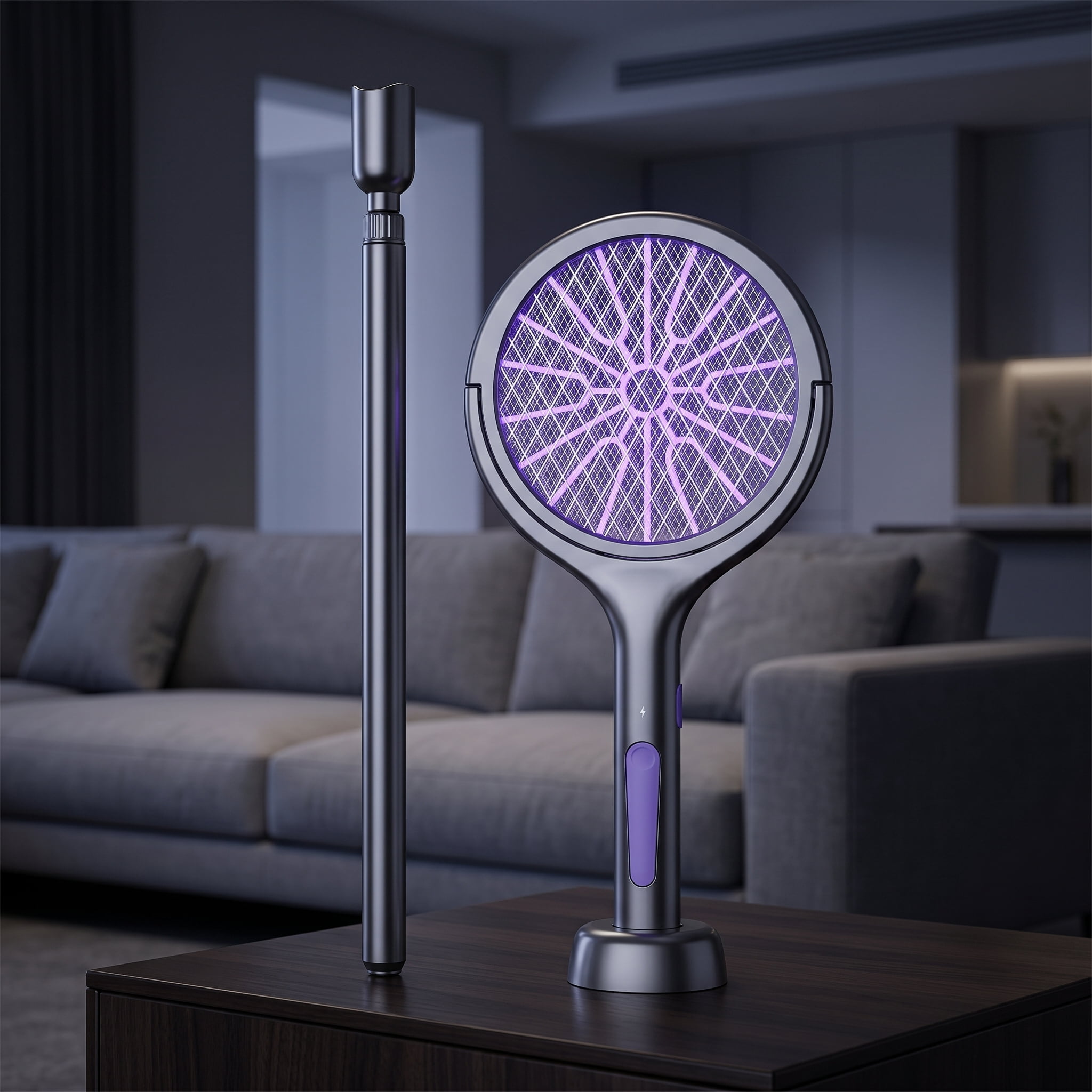 Rechargeable Electric Mosquito Swatter, 2-in-1 Bug Zapper with Extendable Handle for Home Garden Outdoor
