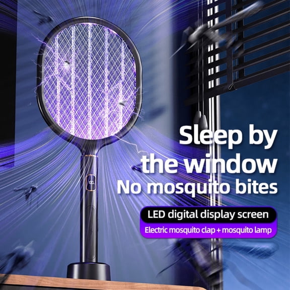 Rechargeable Electric Mosquito Swatter with LED Display, 2-in-1 Mosquito Killer Lamp
